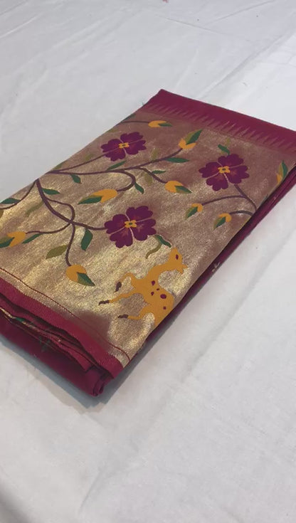 TRADITIONAL MAROON COLOR PURE PAITHANI SILK SAREE