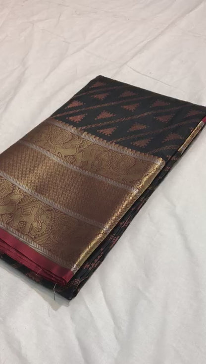 BLACK COLOR HEAVY GOLD BIG JACQUARD CONTRAST SILK SAREE