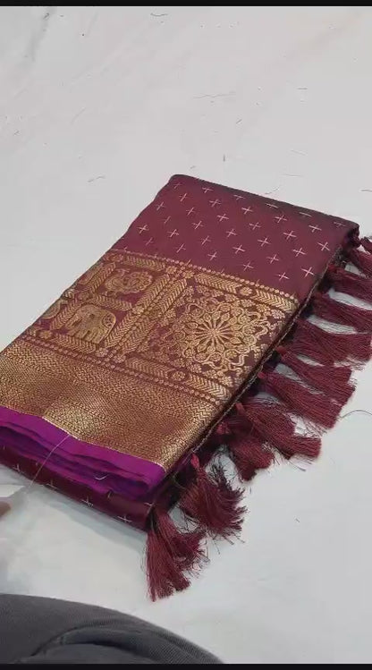 MAROON COLOR HEAVY JACQUARD & SMALL MOTIFS SILK SAREE