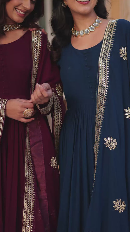 Faux Blooming With Zari & Sequins Work Gown with Dupatta