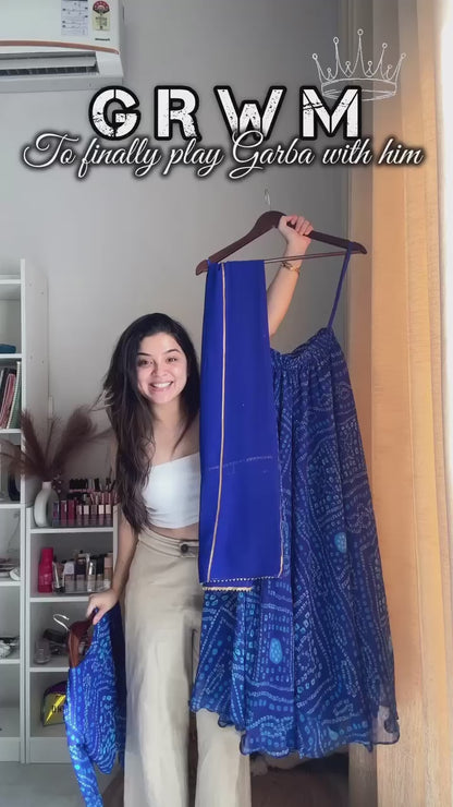 Blue Faux Gorgette Bandhani Print Lehenga