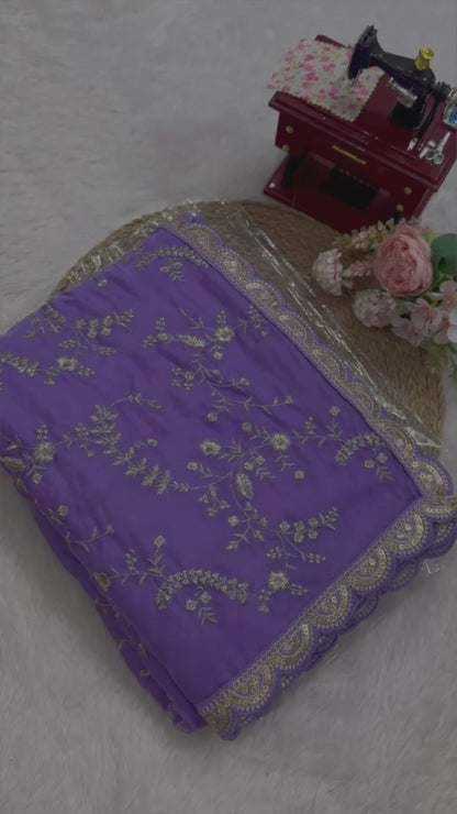 Lavender Heavy  Tibby Silk With Coding Work Saree