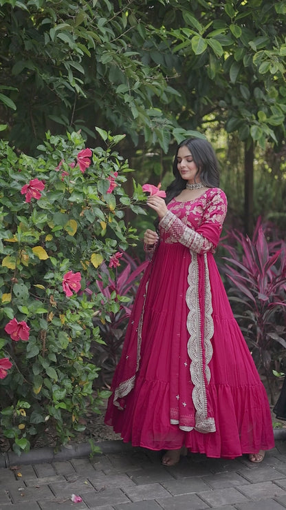 EMPRESS PURPLE JACQUARD VISCOSE WITH SOFT GEORGETTE ANARKALI GOWN WITTTH DUPATTA