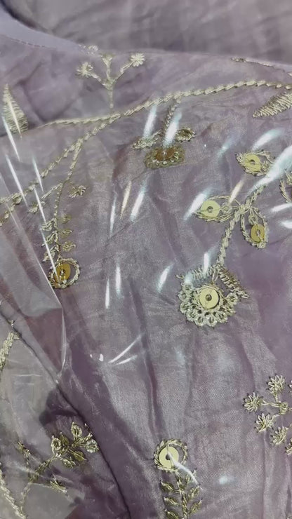 Light Dusty Mauve Gold Crush Tissu With Zari Work Ready To Wear Saree