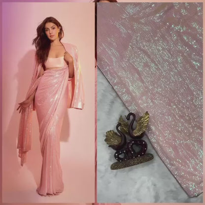 CHERRY PINK COLOR HANDCRAFTED SEQUINS EMBROIDERY WORK SAREE