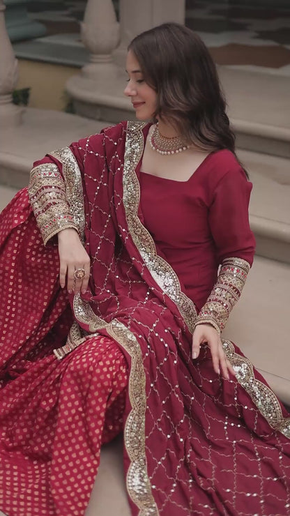 Faux Georgette With Thread Embroidered Work Sharara Suit