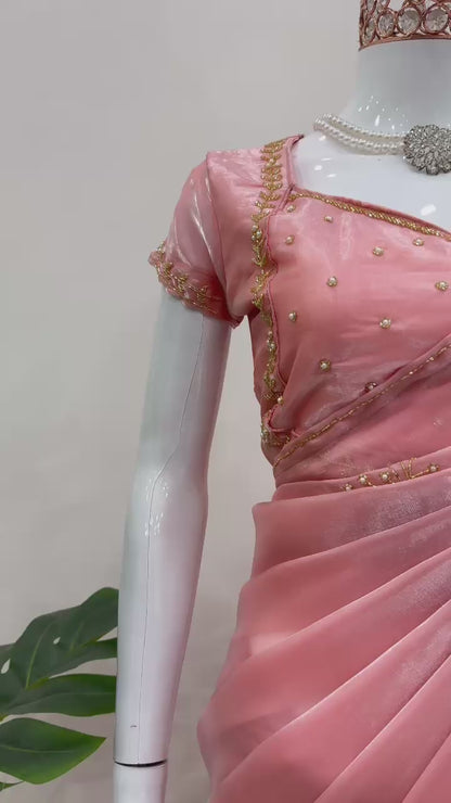 Peach Jimmy Chu Silk Saree