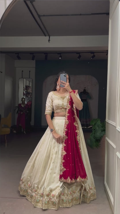 Sequins and Thread Embroidery With  Vichitra Silk Lehenga