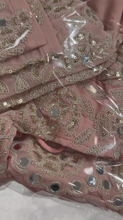 Baby Pink Color Faux Georgette With Real Mirror Work Saree