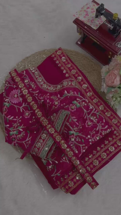 Maroon Faux Georgette Sequence Embroidery Work With Kamar Belt Saree